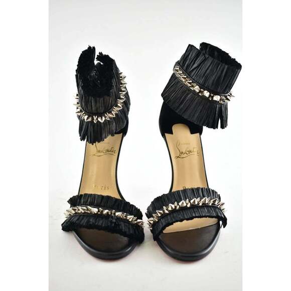 Christian Louboutin Poupedou 100 Black Raffia Ankle Strap Sandal Heel Pump 36 - Picture 5 of 11